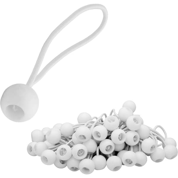 50x elastik med kugle, elastiksæt, elastikkroge med plastikkugle, teltelastik til presenninger, pavilloner, telte, høj spænding hvid
