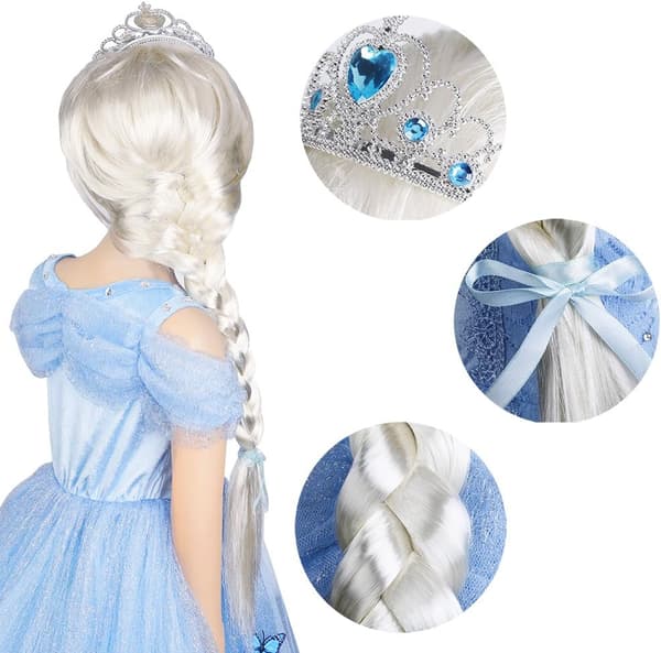 Prinsesse Elsa Kostume Tilbehørssæt til Børn, Inkluderer Fletning, Tiara, Handsker og Tryllestav 9pcs