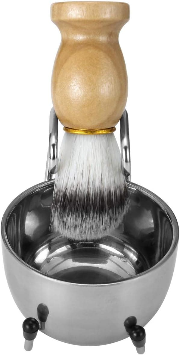 Barbersæt til mænd, barberkost i rustfrit stål med træhåndtag
