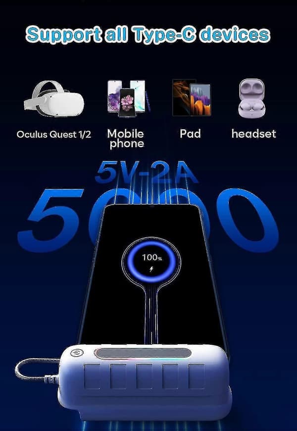 Batteripaket för Oculus Quest 2, 5000mAh Lätt Bärbar VR Utökad Ström Utökad 2,5 Timmar Speltid-XT