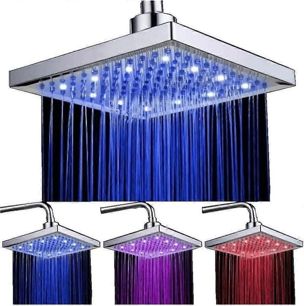 Firkantet 12 Led Krom Finish Abs Plast Overhead Bruser Med Temperaturkontrol, 3 Farveskift, 8