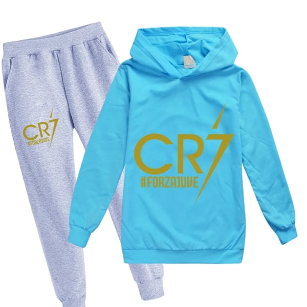 Barnfotboll Idol CR7 Kläder Hoodie + Byxor Set grå-ljusblå grey-light blue 4T