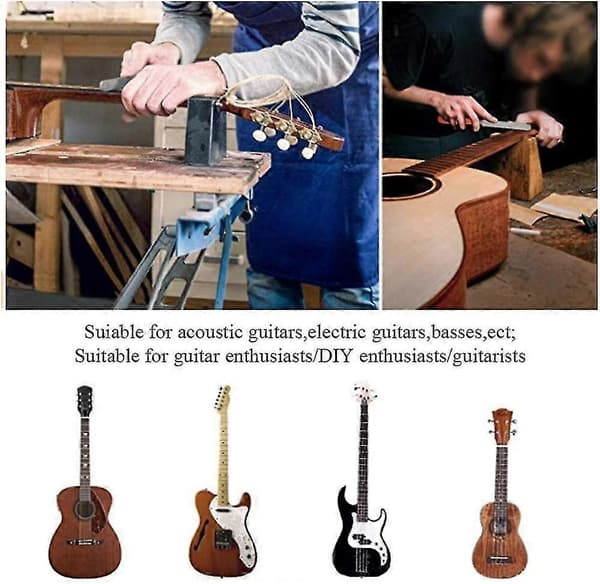 8 st gitarrluthierverktygssats, dubbelhuvud gummi gitarrhammare, gitarrband, rostfritt stålvippa, 2 fingerskydd, 2 slipstenar, E sammetspåse