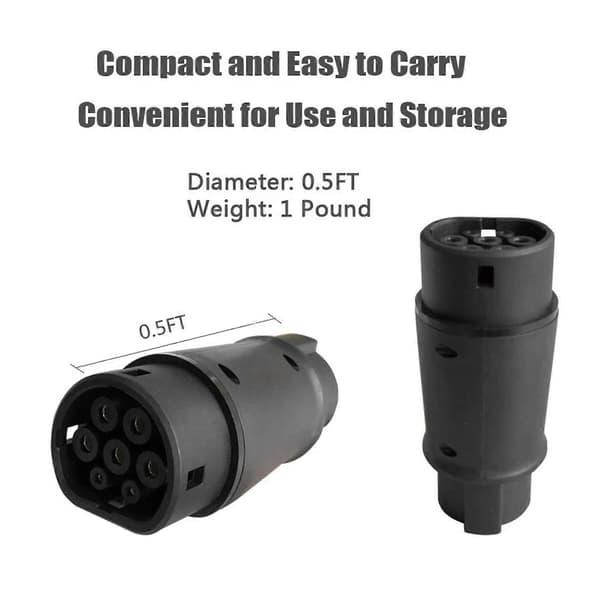 EVSE J1772 Adapter Type 1 til Type 2 Stik Elbil Opladerstik IEC 62196 Adapter black