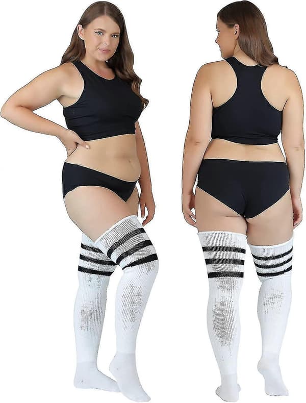 Plus Size Lårhøje Strømper Stribede Over Knæhøje Strømper Tykke Ekstra Brede Lange