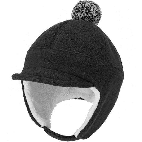 Boys winter beanie with ear flaps, baseball cap with fleece visor