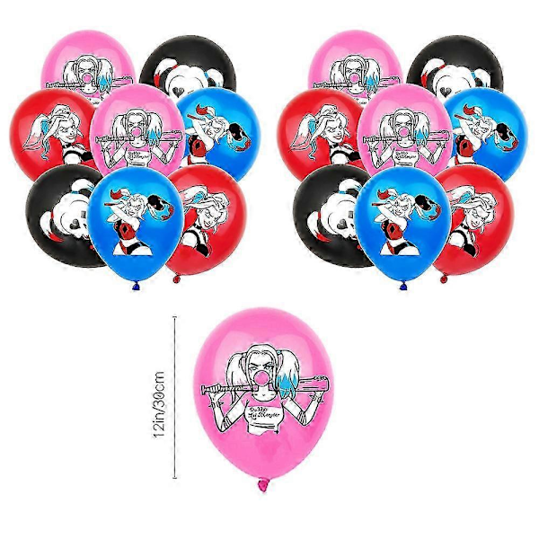 Harley Quinn -teemainen syntymäpäiväjuhlatarvikesetti: banneri, ilmapallot, muffinssi- ja kakunkoristeet