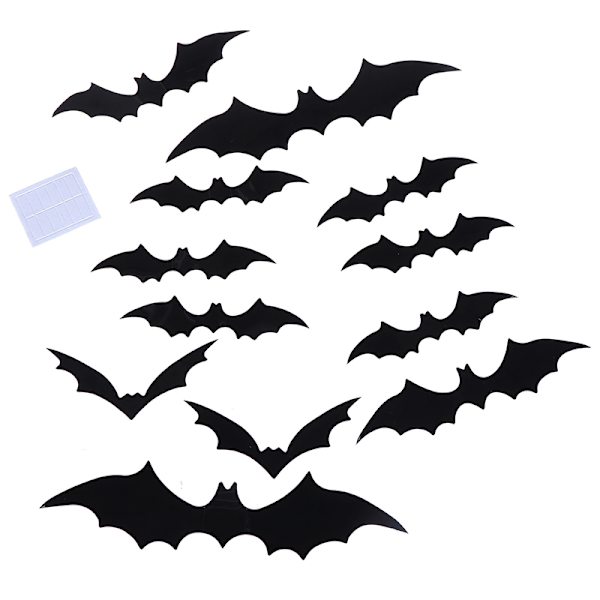 12 kpl/setti 3D Musta PVC Lepakko DIY Koriste Seinäkoriste Halloween Party