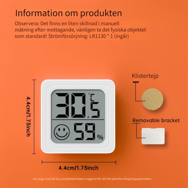 Elektronisk termometer og hygrometer, indendørs, digital \u3010Vit\u3011