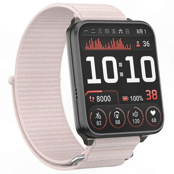 Garmin Venu X1 Magic Tape Nylon Loop -ranneke metallirenkaalla, helmivaaleanpunainen