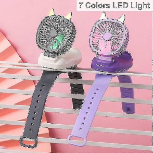 Mini Bærbar Håndledsventilator, Håndholdt Urventilator Med Håndledsrem Farverigt LED-lys Tre-hastigheds USB-opladning