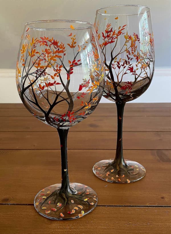 Håndmalte vinglass sett med fire for unik gave 1pc in winter