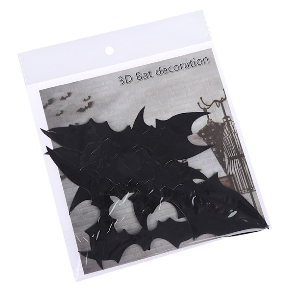 12 stk/sæt 3D Sort PVC Flagermus DIY Dekoration Vægdækning Halloween Par