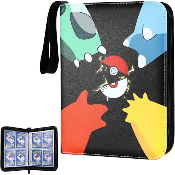 4-Pocket Trading Card Binder 400-Pocket Pokemo n Card Folder with 50 Detachable Sleeves Zippered Trading Card Holder for Card Album