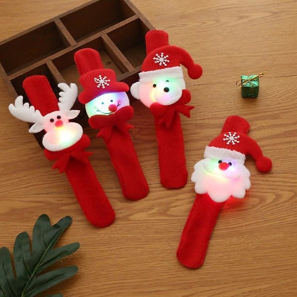 4pcs Luminous Christmas Children's Small Gift with Light Christmas Creative Gift Old Man Snowman Pat Ring Pat Bracelet