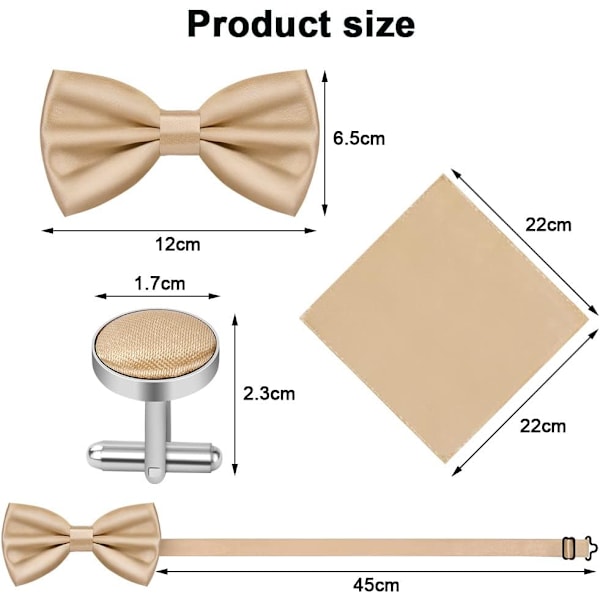 Sløyfe for menn, Klassisk ensfarget sløyfe for menn, Sateng smoking sløyfe, Justerbar formell sløyfe for fest, bryllup[qb] 3pc-Champagne