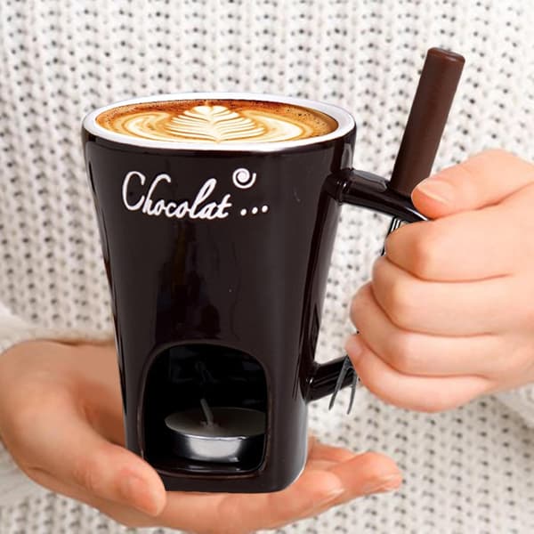 Tealight Fondue Sæt, Keramisk Smeltegryde til Chokolade og Dessert Coffee
