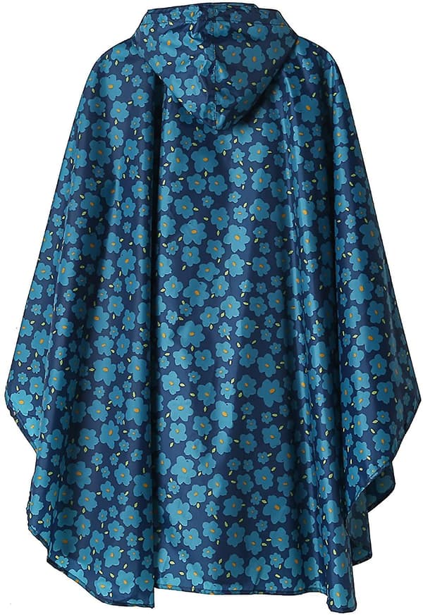 Regnponcho Jakke Kappe Hætte Til Voksne Med Lommer, L (mørkeblå blomstret)
