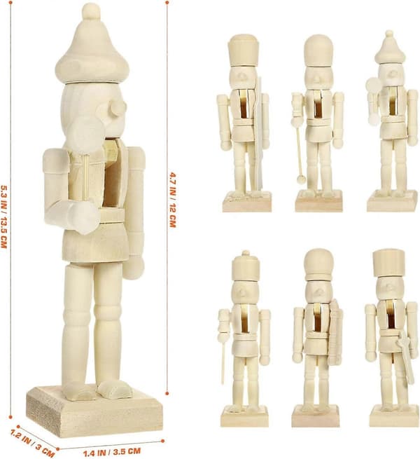 DIY Wooden Christmas Nutcracker: 6PCS Wooden Unfinished Nutcracker Christmas Decoration DIY Blank Repaintable Nutcracker Doll Ornament Nutcracker Soldier