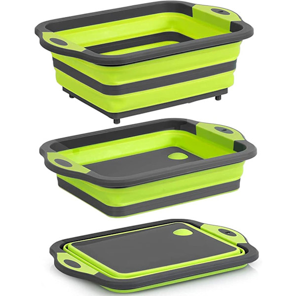 Hopfällbar skärbräda - Multifunktionell skärbräda, avtappningsplugg för att tvätta diskar och skålar Köksax för camping, picknick (vit) white 4cm