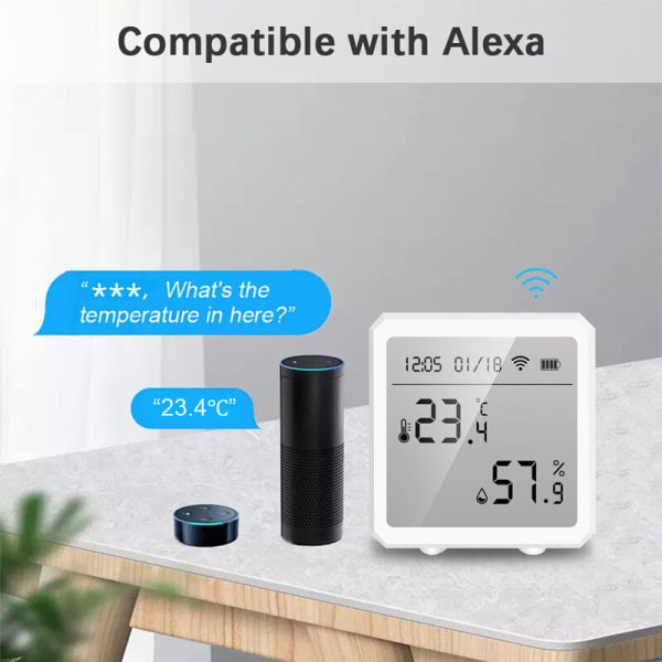 WiFi temperatur- och fuktighetssensor smart home inomhus termometer display datum digital tuya detektor