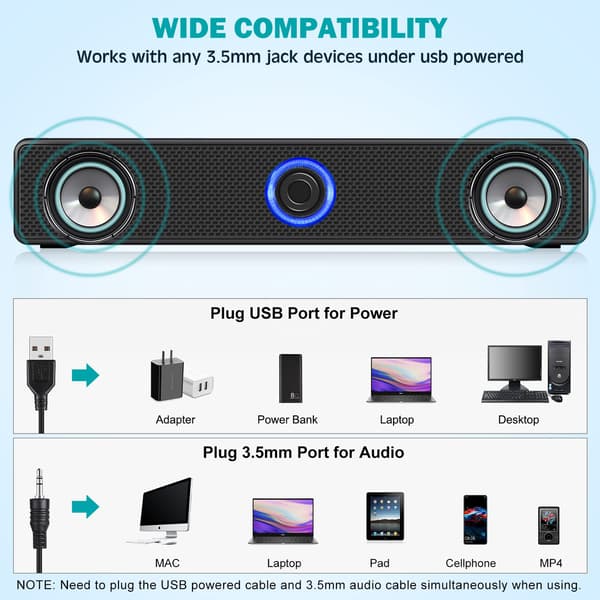 Computerhøjttalere, USB-drevne trådløse stereo-desktop-højttalere til computer, desktop, bærbar computer, pc, pad, mobiltelefon Bluetooth Model