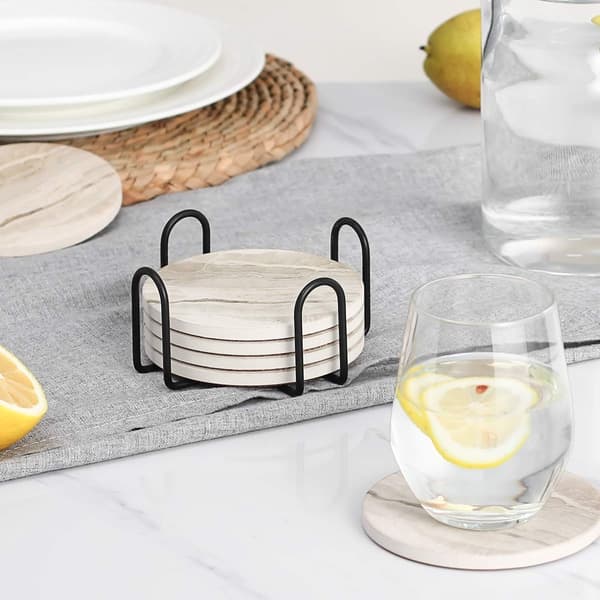 Sett med 6 brikker med metallstativ - funksjonelt og elegant - marmorlook - keramikk
