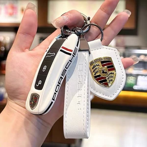 Fits Porsche Key Case, including new Cayenne, 718, Macan, Panamera, Taycan, and 911. Key case with insert function. White