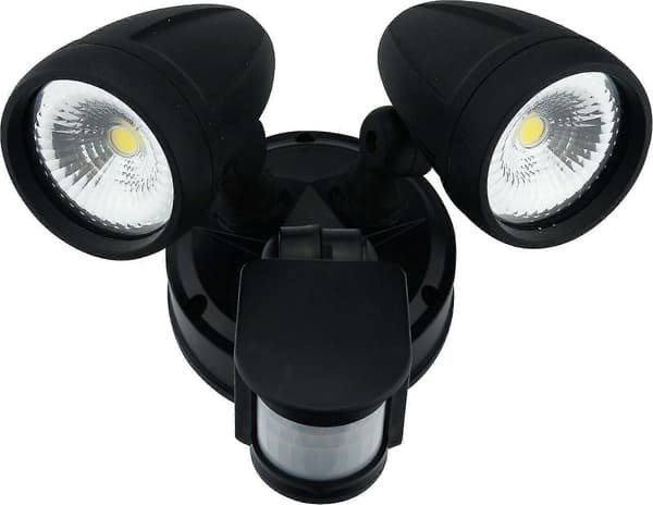 Premium Aluminium LED Udendørs Sikkerheds-projektør Dobbelt Spotlight IP54 Sort Garagebelysning