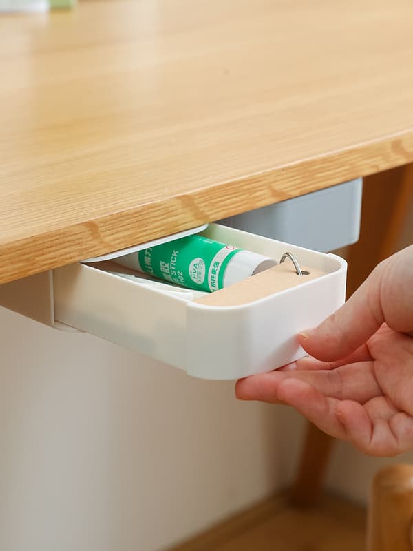Plast skjult selvklebende skuff under bord (hvit) 22*9*3.5cm