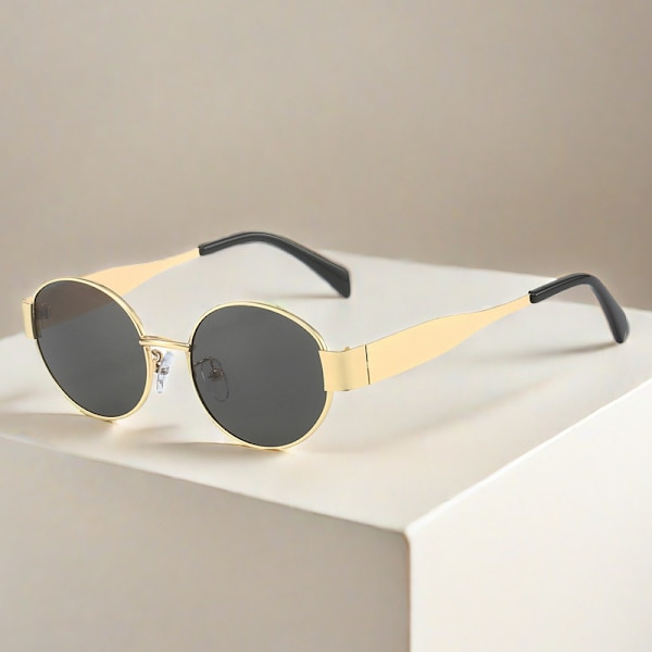 Retro Solbriller Kvinner Menn Oval Metall Mote (Gullramme Grå Linser) Gold frame grey tablet