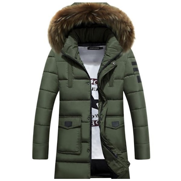 Mænds Lang Vinterjakke Tyk Dunjakke Parka Varmt Pufferjakke Hærgrøn Army Green XL