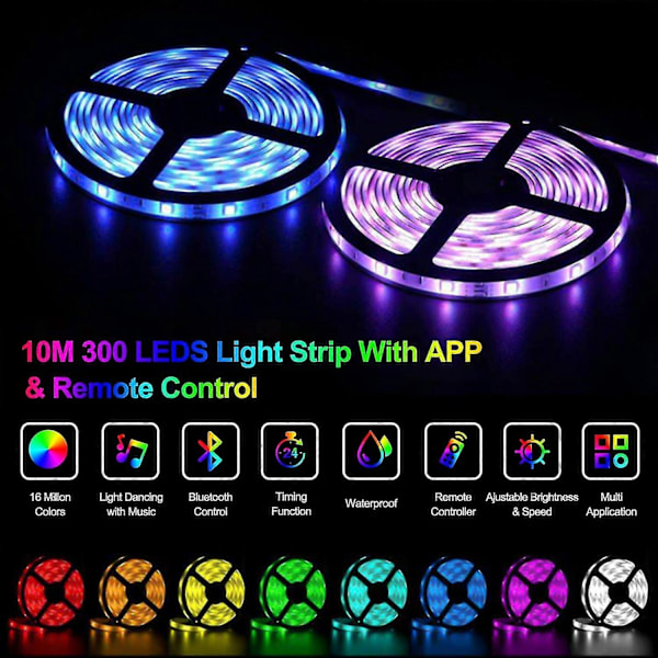 10m Bluetooth LED-strip 5050 RGB LED-strip Flerfärgad Flexibel Ljusremsa