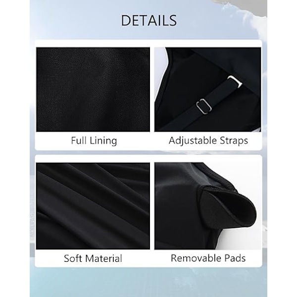 Vatsaa litistävä uimapuku naisille, hoikentava yksiosainen uimapuku, retro-rypytetty push-up, vintage-pehmustettu musta XL XL Black
