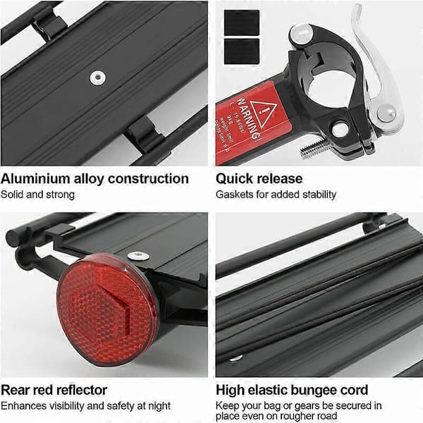 Cykelbagagebærer Quick Release Bageste Cykelholder i Aluminiumslegering med Reflektor - Sort