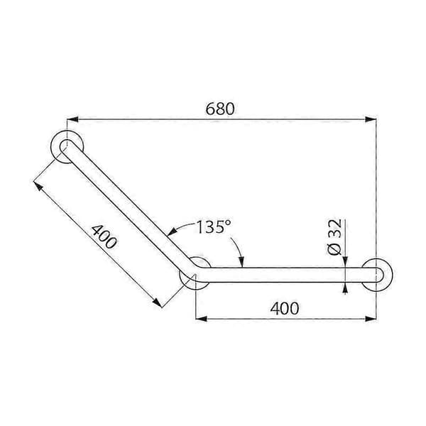 Basic 135 3-punkts støttehåndtak 32 400x400 Sateng rustfritt stål - Polert sateng rustfritt stål