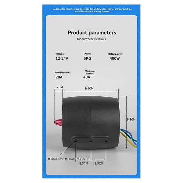 400W Borstlös Motor Undervattenstruster för Kajaker Paddleboards Medurs Black