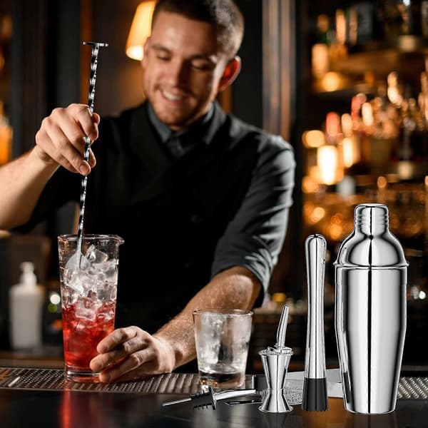 Cocktailsett, 8 deler shaker i rustfritt stål
