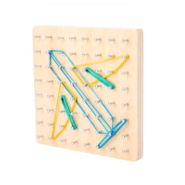 Geobrett i tre, geometrisk brett, treleker for Montessori