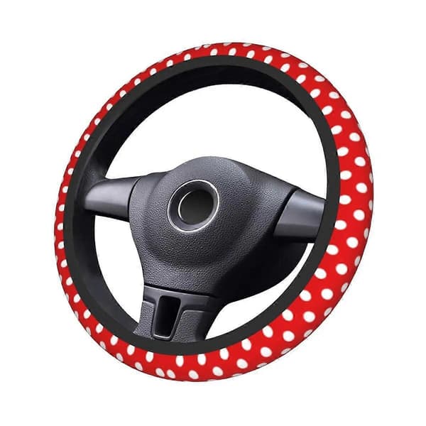 Rött prickigt bilrattöverdrag 38 cm söt bilrattsskydd elastisk bilstyling interiörtillbehör black