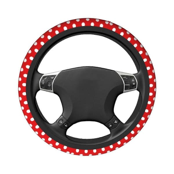 Rött prickigt bilrattöverdrag 38 cm söt bilrattsskydd elastisk bilstyling interiörtillbehör black