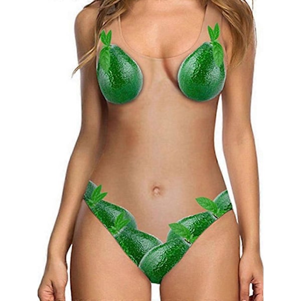 Sexig baddräkt för damer, 3D-tryckt falsk bikini, rolig baddräkt, strandkläder Green S
