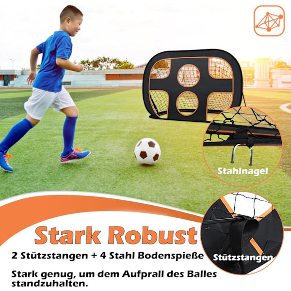 2 i 1 Havefodboldmål til Børn - Fodboldmål med Målmur - Foldbart Fodboldmål Pop Up Fodboldtræningsmål - 121 x 80 x 80 cm Sort + Orange