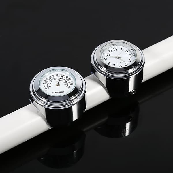 【BEMS】7/8\" 1\" Motorsykkel Styremontert Klokke Termometer Temp Hvit