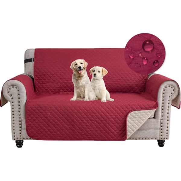 2-sits sofföverdrag, Vattentätt sofföverdrag, Universellt sofföverdrag, Halkfritt katt- och hundklösskydd, Vinröd Wine red Double