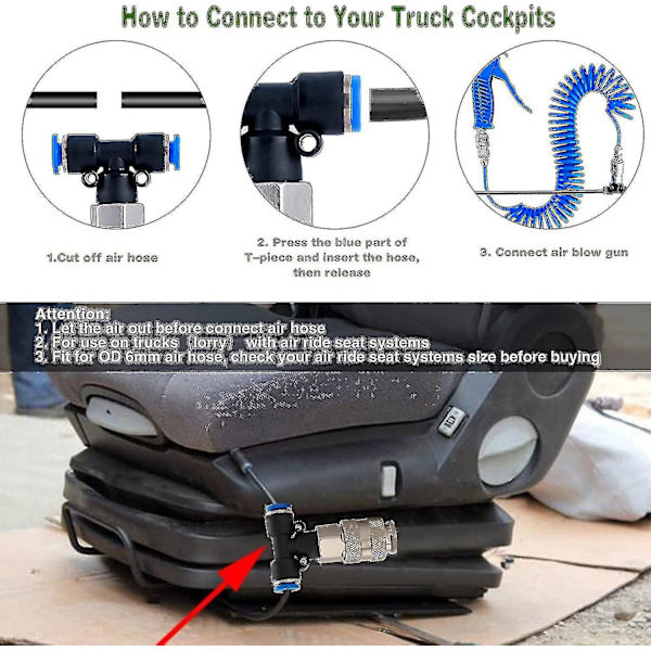 Trykkluftpistol for lastebil med 5 meter spiral slange Trykkluftpistol rengjøringssett med T-kobling (4*6mm)