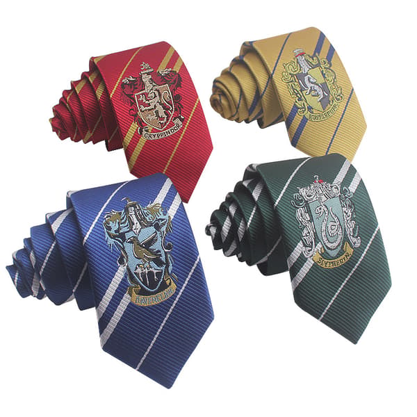 Hogwarts Polyester Slips 2-pakke (Slips uden knude + Slips der skal bindes) College Badge green