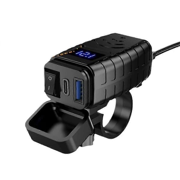 PD3.0+QC3.0 Motorcycle USB Fast Charger Port Socket Plug with Mobile Voltmeter Digital ChargingCJY Black