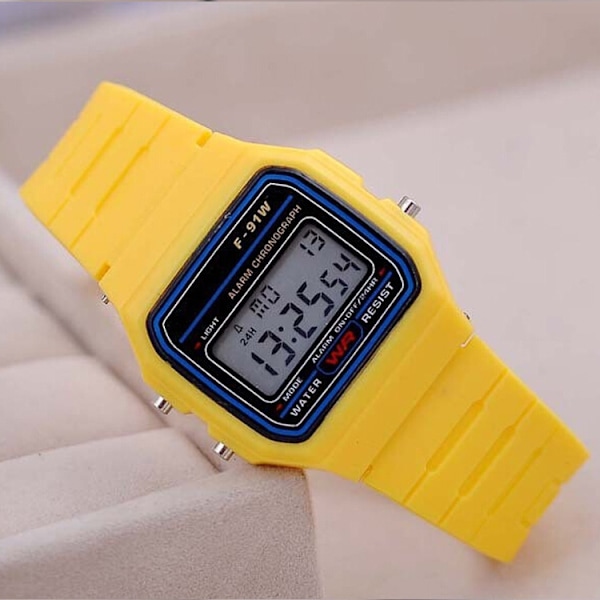 Ylellinen Klassinen Digitaalinen Kello F-91W Unisex Retro Vintage Sport LED Vedenkestävä [LGL] yellow