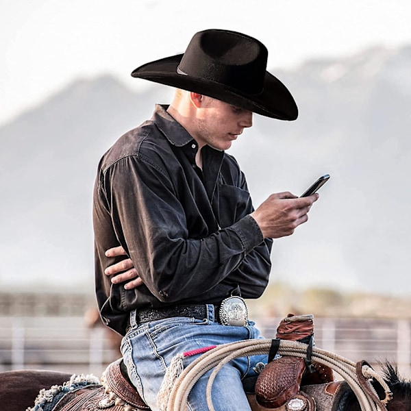 Cowboyhatt for kvinner og menn med formbar bred brem - Filt Cattleman Western Hatter Raven Black Raven Black Raven Black SM
